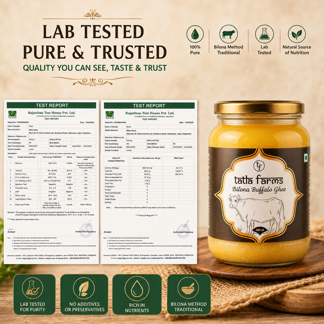 Tatla Farms Bilona Cow Ghee 1000ML.
